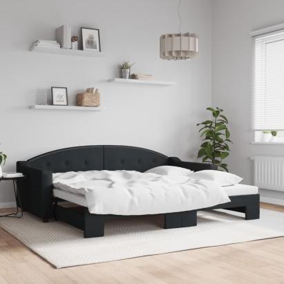 Pat de zi cu extensie, negru, 90x200 cm, textil GartenMobel Dekor