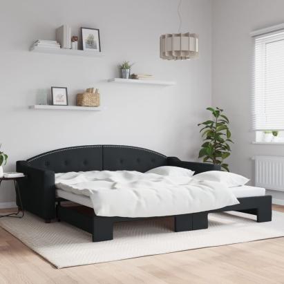 Pat de zi cu extensie, negru, 100x200 cm, textil GartenMobel Dekor