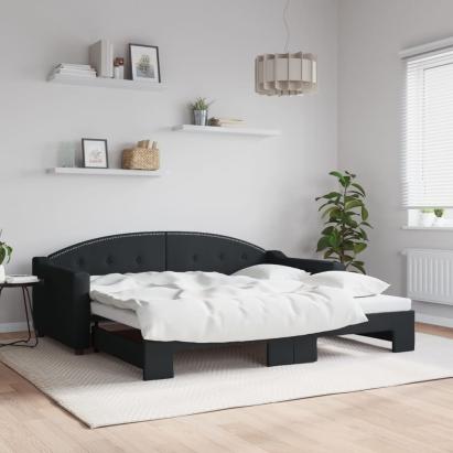 Pat de zi cu extensie, negru, 90x190 cm, textil GartenMobel Dekor