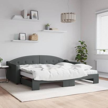 Pat de zi cu extensie și saltele, gri închis, 90x200 cm, textil GartenMobel Dekor