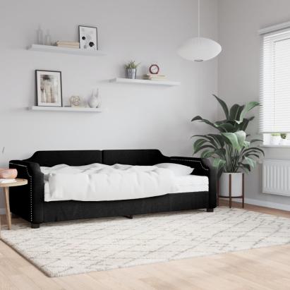 Pat de zi cu saltea, negru, 90x190 cm, textil GartenMobel Dekor