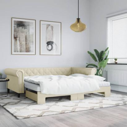 Pat de zi cu extensie, crem, 90x200 cm, piele ecologică GartenMobel Dekor