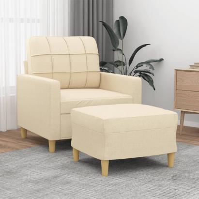 Fotoliu canapea cu taburet, crem, 60 cm, material textil GartenMobel Dekor