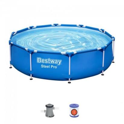 Piscina structura metalica, rotunda, cu filtru, albastru, 305x76 cm, Bestway Steel Pro GartenVIP DiyLine
