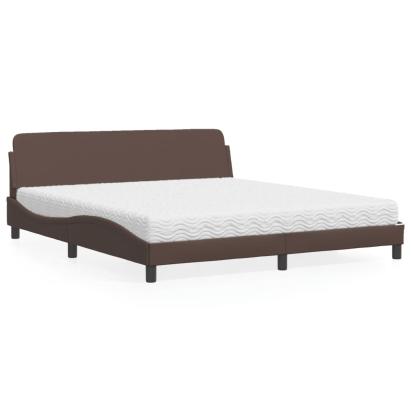 Pat cu saltea, maro, 180x200 cm, piele ecologică GartenMobel Dekor