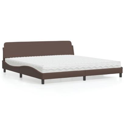 Pat cu saltea, maro, 200x200 cm, piele ecologică GartenMobel Dekor