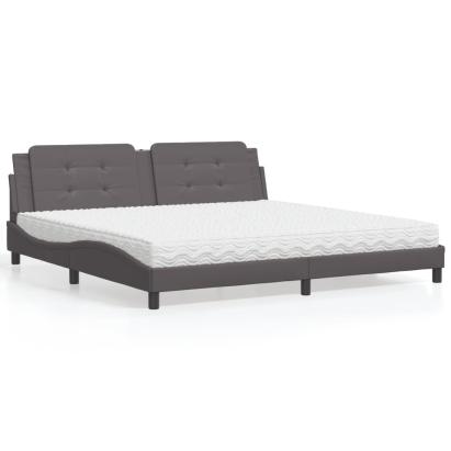 Pat cu saltea, gri, 200x200 cm, piele ecologică GartenMobel Dekor