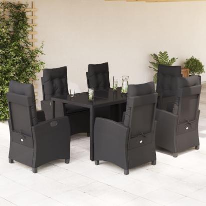 Set mobilier de grădină cu perne, 7 piese, negru, poliratan GartenMobel Dekor