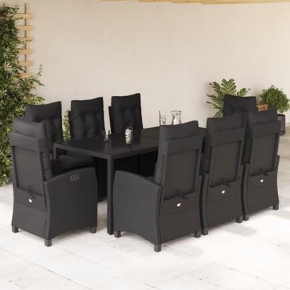 Set mobilier de grădină cu perne, 9 piese, negru, poliratan GartenMobel Dekor