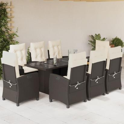 Set mobilier de grădină cu perne, 9 piese, maro, poliratan GartenMobel Dekor