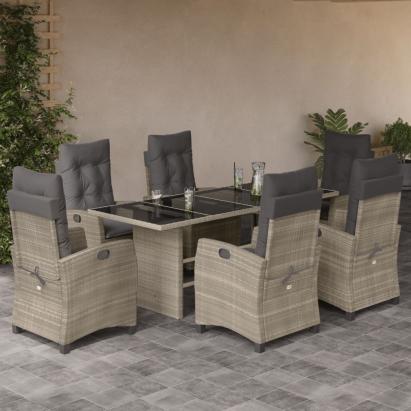 Set mobilier de grădină cu perne, 7 piese gri deschis poliratan GartenMobel Dekor