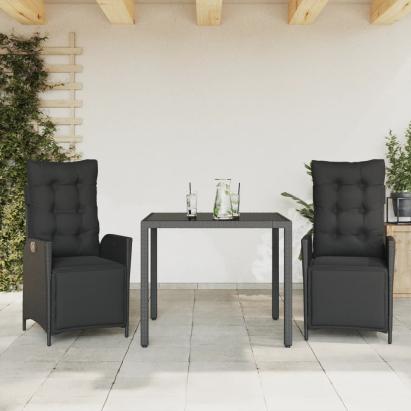 Set mobilier de grădină cu perne, 3 piese, negru, poliratan GartenMobel Dekor