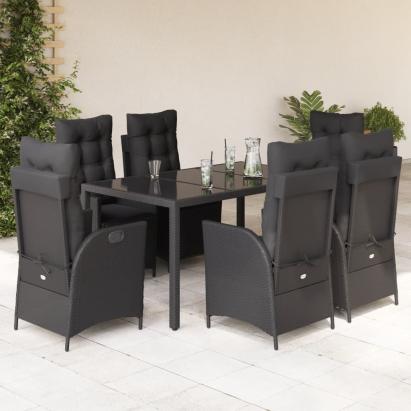Set mobilier de grădină cu perne, 7 piese, negru, poliratan GartenMobel Dekor