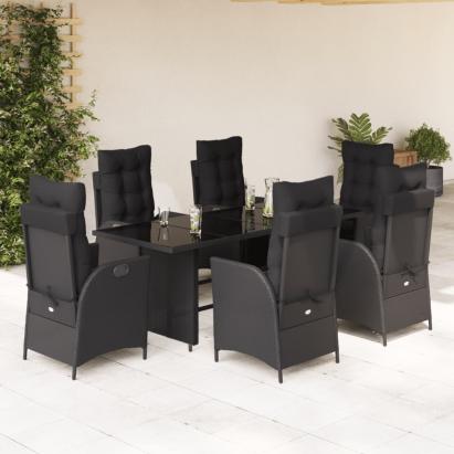 Set mobilier de grădină cu perne, 7 piese, negru, poliratan GartenMobel Dekor