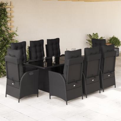 Set mobilier de grădină cu perne, 9 piese, negru, poliratan GartenMobel Dekor