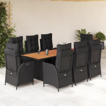Set mobilier de grădină cu perne, 9 piese, negru, poliratan GartenMobel Dekor