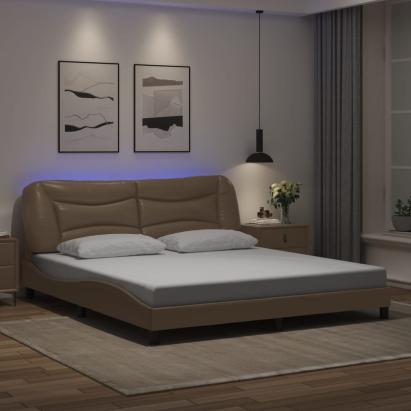Cadru de pat cu LED, cappuccino, 180x200 cm, piele ecologică GartenMobel Dekor