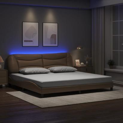 Cadru de pat lumini LED, cappuccino, 200x200 cm piele ecologică GartenMobel Dekor