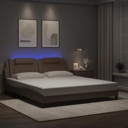 Cadru de pat cu LED, cappuccino, 180x200 cm, piele ecologică GartenMobel Dekor