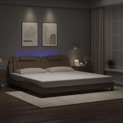 Cadru de pat lumini LED, cappuccino, 200x200 cm piele ecologică GartenMobel Dekor