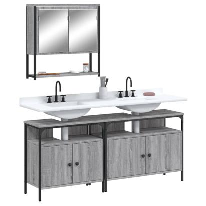 Set mobilier de baie, 3 piese, gri sonoma, lemn prelucrat GartenMobel Dekor