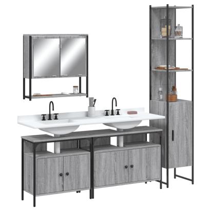 Set mobilier de baie, 4 piese, gri sonoma, lemn prelucrat GartenMobel Dekor