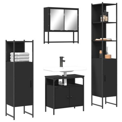 Set mobilier de baie, 4 piese, negru, lemn prelucrat GartenMobel Dekor