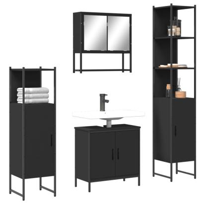 Set mobilier de baie, 4 piese, negru, lemn prelucrat GartenMobel Dekor