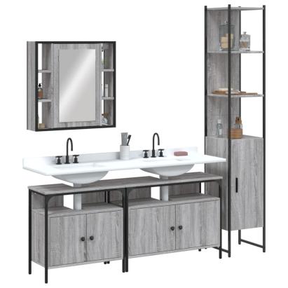 Set dulapuri de baie, 4 piese, gri sonoma, lemn prelucrat GartenMobel Dekor
