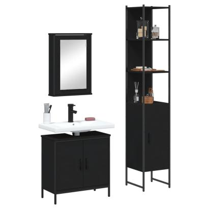Set mobilier de baie, 3 piese, negru, lemn compozit GartenMobel Dekor