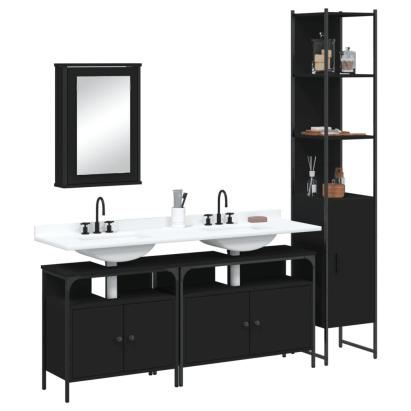 Set mobilier de baie, 4 piese, negru, lemn prelucrat GartenMobel Dekor