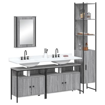 Set mobilier de baie, 4 piese, gri sonoma, lemn prelucrat GartenMobel Dekor