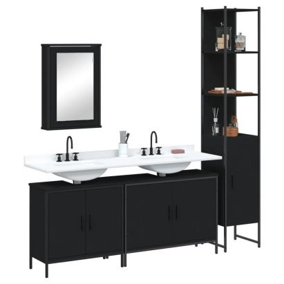 Set mobilier de baie, 4 piese, negru, lemn prelucrat GartenMobel Dekor