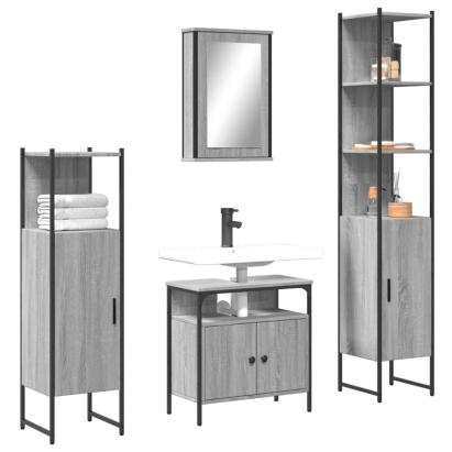 Set mobilier de baie, 4 piese, gri sonoma, lemn prelucrat GartenMobel Dekor