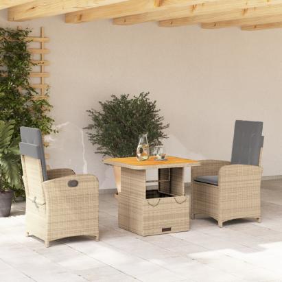 Set mobilier de grădină cu perne, 3 piese, bej, poliratan GartenMobel Dekor