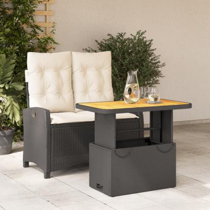Set mobilier de grădină cu perne, 2 piese, negru, poliratan GartenMobel Dekor