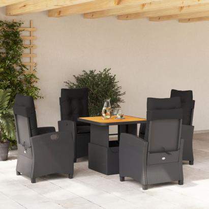 Set mobilier de grădină cu perne, 5 piese, negru, poliratan GartenMobel Dekor