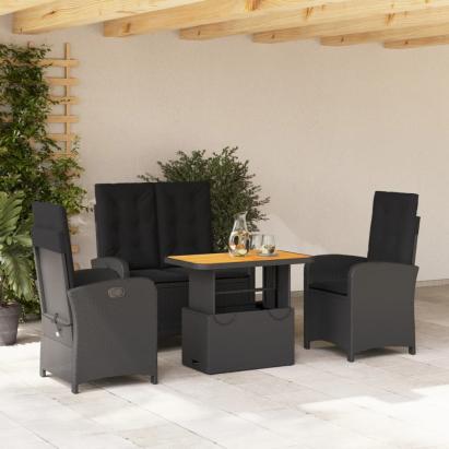 Set mobilier de grădină cu perne, 4 piese, negru, poliratan GartenMobel Dekor