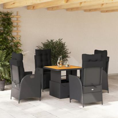 Set mobilier de grădină cu perne, 5 piese, negru, poliratan GartenMobel Dekor