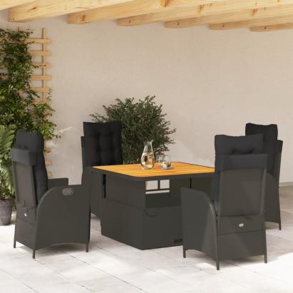Set mobilier de grădină cu perne, 5 piese, negru, poliratan GartenMobel Dekor