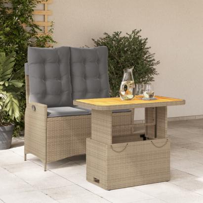 Set mobilier de grădină, 2 piese, cu perne, bej, poliratan GartenMobel Dekor