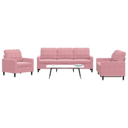 Set de canapele cu perne, 3 piese, roz, catifea GartenMobel Dekor