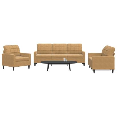 Set de canapele cu perne, 3 piese, maro, catifea GartenMobel Dekor