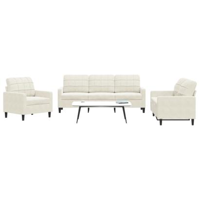 Set de canapele cu perne, 3 piese, crem, catifea GartenMobel Dekor