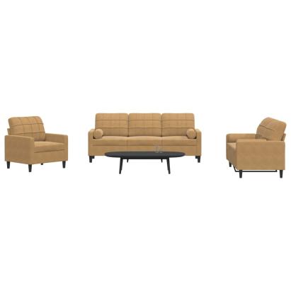 Set de canapele cu perne/rulouri, 3 piese, maro, catifea GartenMobel Dekor