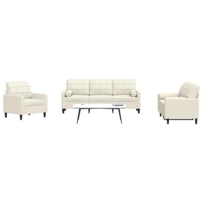 Set de canapele cu perne/rulouri, 3 piese, crem, catifea GartenMobel Dekor