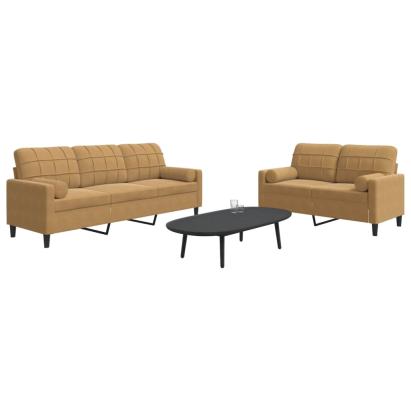 Set de canapele cu perne/rulouri, 2 piese, maro, catifea GartenMobel Dekor