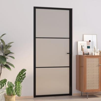 Ușă de interior, 93x201,5 cm, sticlă neagră mată și aluminiu GartenMobel Dekor