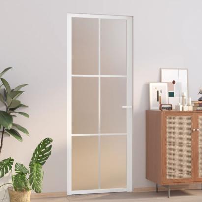 Ușă de interior, 76x201,5 cm, alb, sticlă mată și aluminiu GartenMobel Dekor