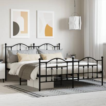 Cadru pat fără saltea, cu tăblie picioare negru 160x200cm metal GartenMobel Dekor